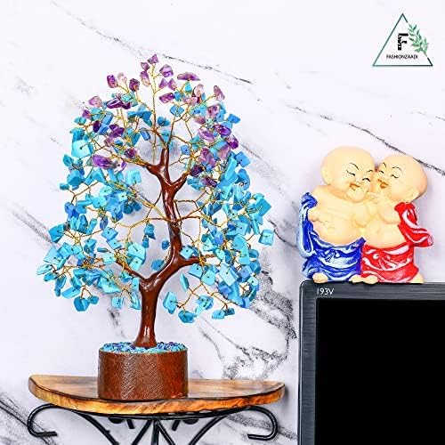 FASHIONZAADI Amethyst and Turquoise Crystal Tree of Life - Crystal Decor - Spiritual Gifts - Crystals Gifts for Women - Gemstones and Crystals