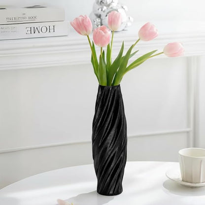 Black Sculptural Ceramic Vase, Modern Irregular Shape Decorative Vase for Home Decor, Minimalist Artistic Tabletop Centerpiece for Living Room Bedroom Office