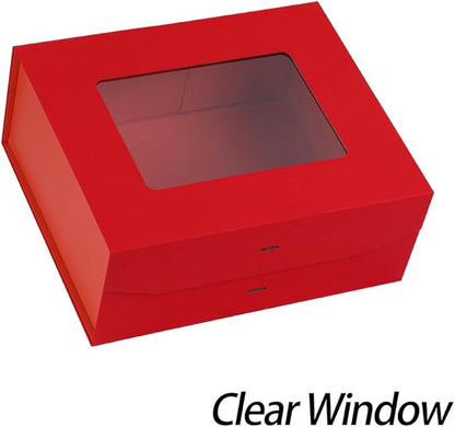 Red Gift Box for Presents with Ribbon 13.2x11x5.3 Inches Clear Gift Box with Window Magnetic Closure Gift Boxes with Lids