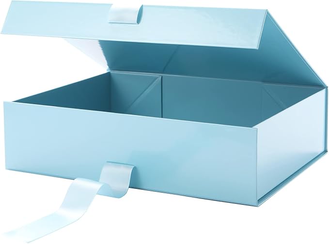 GREEN BEAN 6 Large Gift Boxes with Lids for Presents 13x9.7x3.4 Inches, Baby Blue Magnetic Luxury Gift Box with Ribbon, Bridesmaid Proposal Gift Boxes (Baby Blue)