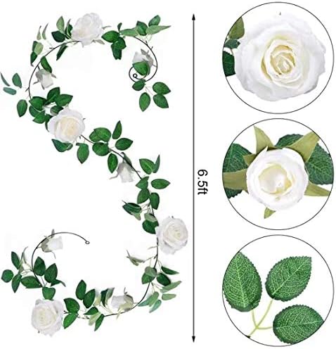 TELDRASSIL 4Pcs(26 FT) Artificial Rose Vine Fake Flower Garland Fake Silk Rose Hanging Vine for Wedding Party Background Arch Garden Background Decoration (White)