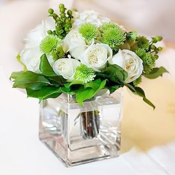 24 Pack Acrylic Vases, 4 Inch Clear Cube Acrylic Vase Bulk Small Square Plastic Flower Vase Container Unbreakable Plastic Vases for Centerpiece Home Table Wedding