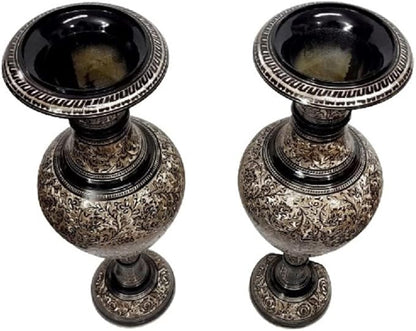 Made of Brass - 24 inch high Vase - A Rare Indian Decor - Alluring Nakkashi, Lovely Collectible - for Dry Flowers, Not Recommended for Water Filling (Black)