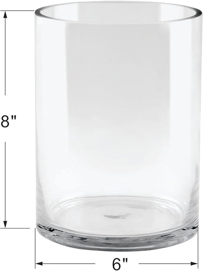 6" Wide 8" High Large Hand Blown Sturdy Clear Cylinder Glass Vase, Centerpiece Flower Vase for Rose, Tulip, Boquets, Hurricane Candle Holder (2, 6"x8")