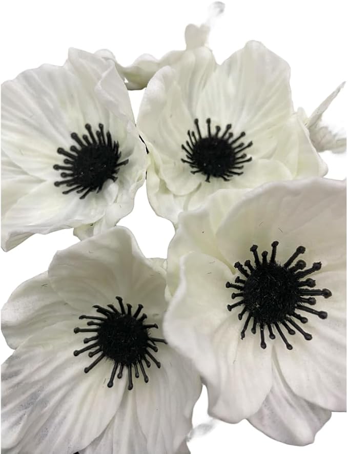 14Pcs Real Touch Anemone Poppy Bouquet for Artificial Flower Decor Kitchen Table Centerpiece Vase Home Greenery Wedding Holding Flowers Backdrop Arch Wall (White)