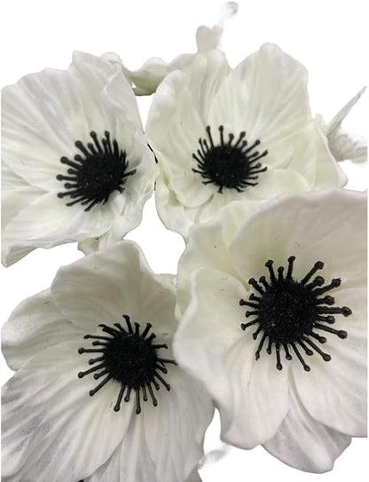 14Pcs Real Touch Anemone Poppy Bouquet for Artificial Flower Decor Kitchen Table Centerpiece Vase Home Greenery Wedding Holding Flowers Backdrop Arch Wall (White)