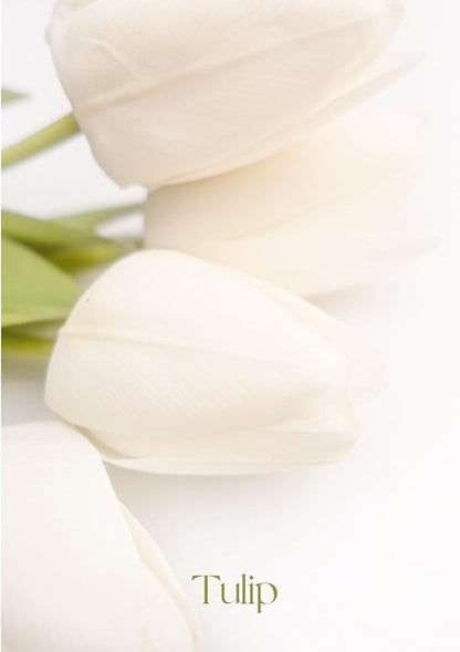 18in Artificial Tulips Flowers, 5 Pcs Real Touch Soft Latex Fake Tulip Flowers with Stems for Spring Bouquet Easter Wedding Floral Arrangement Home Party Office Kitchen Decor - White