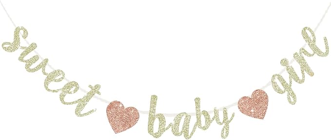 BEISHIDA Champagne Glitter Girl Baby Banner,NO DIY, Pre-Strung Baby Gender Party Banner For Girls, Girls Shower Decorations,First Birthday Sweet party supplies