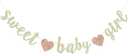 BEISHIDA Champagne Glitter Girl Baby Banner,NO DIY, Pre-Strung Baby Gender Party Banner For Girls, Girls Shower Decorations,First Birthday Sweet party supplies