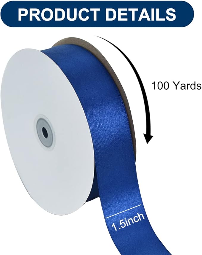 TONIFUL 1-1/2 Inch (40mm) x 100 Yards Navy Blue Wide Satin Ribbon Solid Fabric Ribbon for Gift Wrapping Chair Sash Valentine's Day Wedding Birthday Party Decoration Hair Floral Craft Sewing