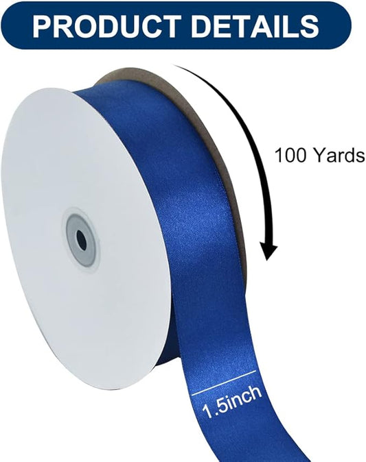 TONIFUL 1-1/2 Inch (40mm) x 100 Yards Navy Blue Wide Satin Ribbon Solid Fabric Ribbon for Gift Wrapping Chair Sash Valentine's Day Wedding Birthday Party Decoration Hair Floral Craft Sewing