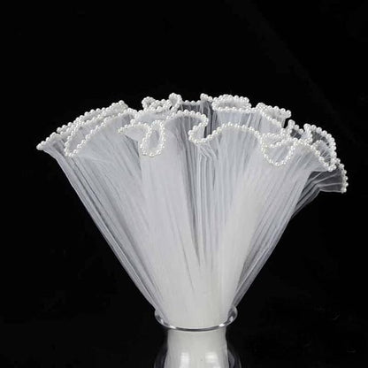 FWSA WRAPS Korean Flower Wrapping Mesh Paper White Pearl Edge Bouquet Packaging Paper Wrinkled Wavy Net Yarn Mother's Day Valentine's Day Wedding Birthday Decoration 11X162 inches/bag (Pearl White)