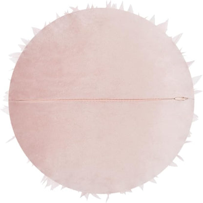 Hand Crafted 3D Flower Round Velvet Throw Pillow Cover Pink Decorative Floral Accent Pillowcase Cute Elegant Cushion with Insert for Bed Couch Car Farmhouse Home Decor Gift 12Inch Rose Gold