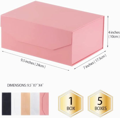 5Pcs 9.5x7x4 Inches Pink Gift Box with Lids for Presents Magnetic Gift Box Small Gift Boxes for Packaging，Bridesmaid Proposal，Groomsman (Glossy Pink)