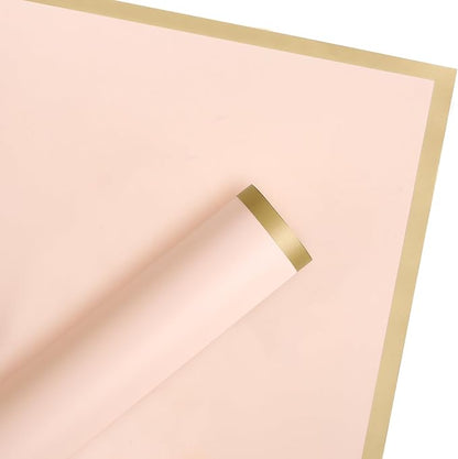 WRAPAHOLIC 20 Sheets Flower Wrapping Paper - 22.4 x 22.4 inch Gold Trim Rose Pink Water-Resistant Floral Bouquet Wrapping Paper, Florist Supplies Packaging Paper for Wedding Birthday Gift DIY