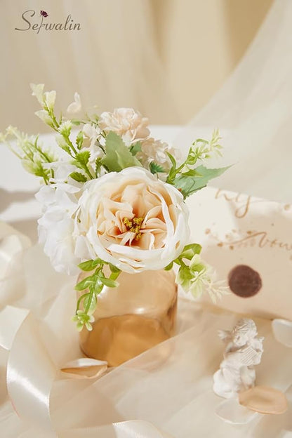 Serwalin Artificial White Spring Flowers for Decoration, DIY, Home Decor, Table Centerpieces, Cake Toppers, Wedding Bouquets & Parties