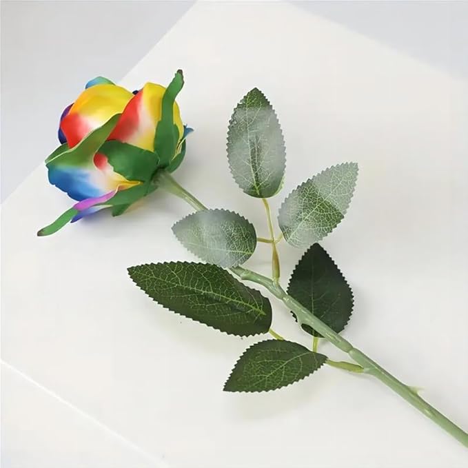 Laelfe 12 PCS Artificial Flowers Rainbow Roses Silk Flowers Fake Long Stem Artificial Colorful Roses for Christmas Home Wedding Bathroom Kitchen Decorations (Colorful)