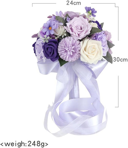 S_SSOY Wedding Bouquet Bride,Bride Bridal Bouquet Bridesmaid Artificial Flowers for Ceremony Anniversary Party Bridal Shower Decoration Wedding Bouquets (Lilac Purple)