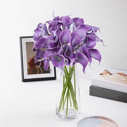 24 Pcs Purple Artificial Calla Lily Flowers Fake Purple Silk Flowers Real Touch for Wedding Bouquet Office Home Kitchen Decor