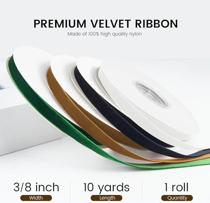 3/8" Wide x 10 Yards Velvet Ribbon, Vintage Single Face Velvet Ribbons for Gift Wrapping, Christmas Wrapping Bows, Wedding Decor, Sewing and More (Khaki)