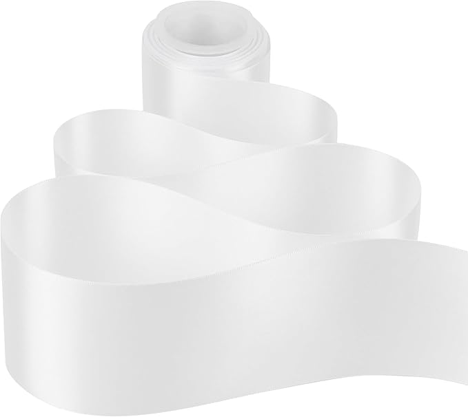 MEEDEE White Satin 3 Inch Ribbon Lux Double Faced Satin Ribbon by 10 Yards Extra Wide Silk Ribbons White Fabric Ribbons for Christmas Tree, Crafts, Weddings Decor