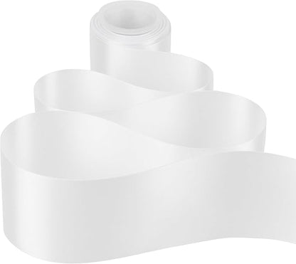 MEEDEE White Satin 3 Inch Ribbon Lux Double Faced Satin Ribbon by 10 Yards Extra Wide Silk Ribbons White Fabric Ribbons for Christmas Tree, Crafts, Weddings Decor