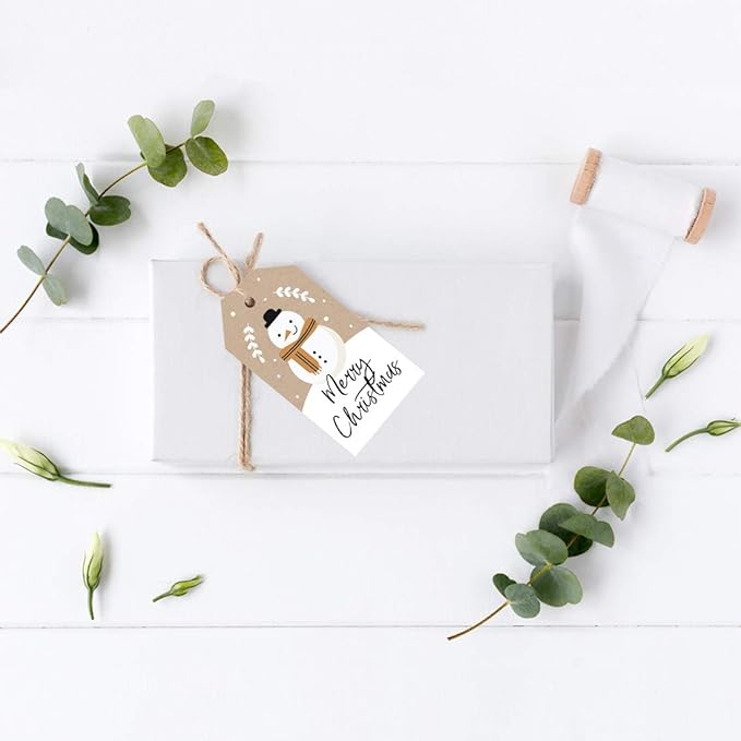 Andaz Press Christmas Holiday Season Classic Gift Tags, Merry Christmas to from Classic Favor Tags, Kraft Brown with Snowman with Scarf Design, for Holiday Events, Parties, and Favors, 60-Pack