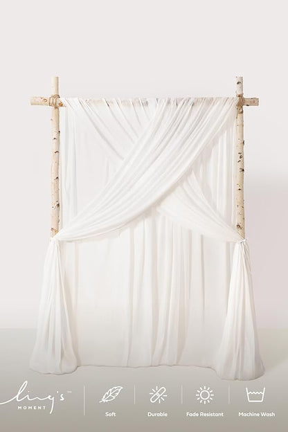 Ling's moment Weeding Arch Draping, 10Ft x 23Ft White Long Sheer Wrinkle-Free Drapes for Backdrop Curtain&Table Cloth for Birthday Party Baby Shower Photo Booth Decor