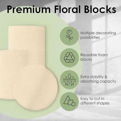 XCEL Floral Foam Block Unlike Any Other - Reusable Floral Blocks Flower Foam for Artificial Flower Arrangements (Cream - 3" x 3" Round (10 Pack))