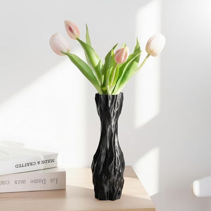 Black Sculptural Ceramic Vase, Modern Irregular Shape Decorative Vase for Home Decor, Minimalist Artistic Tabletop Centerpiece for Living Room Bedroom Office
