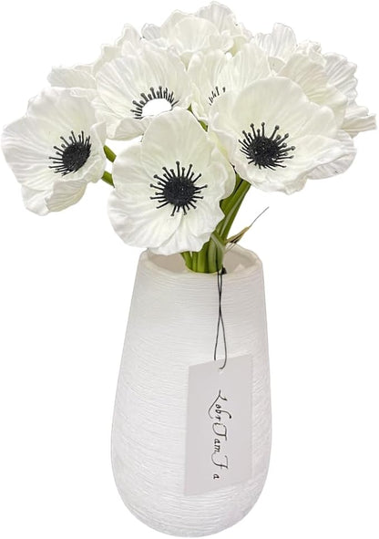 14Pcs Real Touch Anemone Poppy Bouquet for Artificial Flower Decor Kitchen Table Centerpiece Vase Home Greenery Wedding Holding Flowers Backdrop Arch Wall (White)