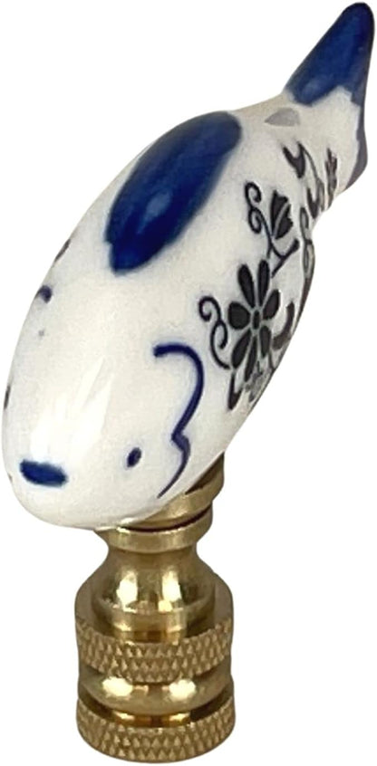 Royal Designs, Inc. Blue & White Porcelain Fish Finial for Lamp Shade, Polished Brass