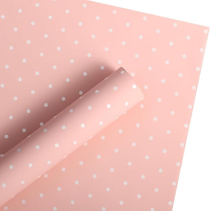 WRAPAHOLIC 20 Sheets Flower Wrapping Paper - 22.4 x 22.4 inch Pink and White Polka Dots Water-Resistant Floral Bouquet Wrapping Paper, Florist Supplies Packaging for Wedding Birthday Gift DIY