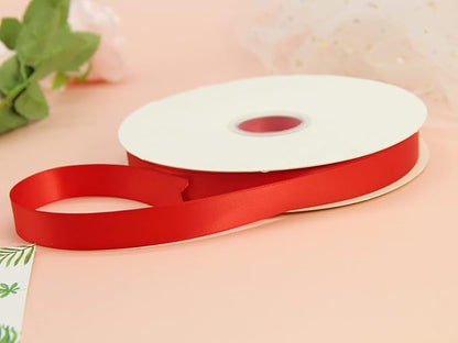 Red Double Faced Satin Ribbon 7/8 Inch - 100 Yards Continuous Soft Gift Wrapping Package Ribbon for Invitations, Flower Bouquets, Weddings, Bows, Hair Decoration, Valentine's Day, and Mother's Day