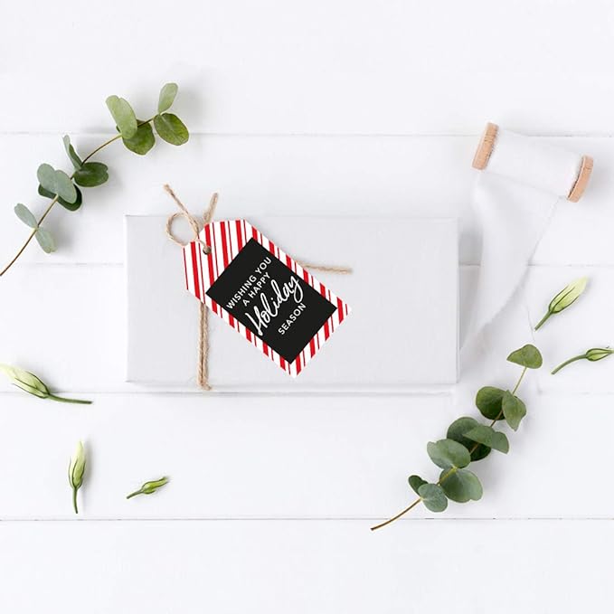 Andaz Press Christmas Holiday Season Classic Gift Tags, Merry Christmas to from and Wishing You A Happy Holiday Season, Candy Cane Striped Design, for Holiday Events, Parties, and Favors, 60-Pack