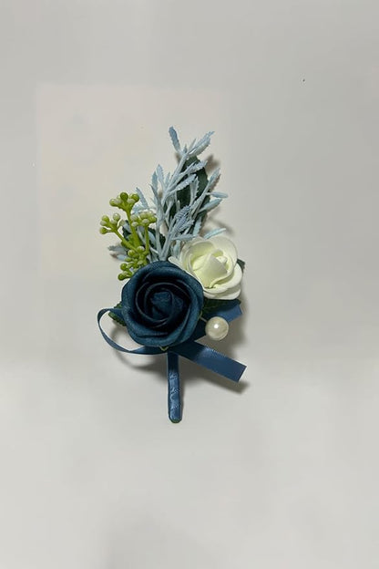 6PCS Navy Blue Boutonniere for Men, Groomsmen Guest Boutonniere, Artificial Flowers for Wedding Decor Prom Homecoming