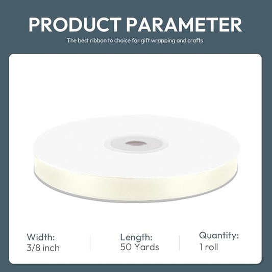 KMER LIFE 3/8/ Wide x 50 Yards Ivory Single Faced Polyester Satin Ribbon, Ivory Satin Ribbon Perfect for Wedding Decor, Wreath, Crafts, Gift Wrapping & Other Projects (Ivory)
