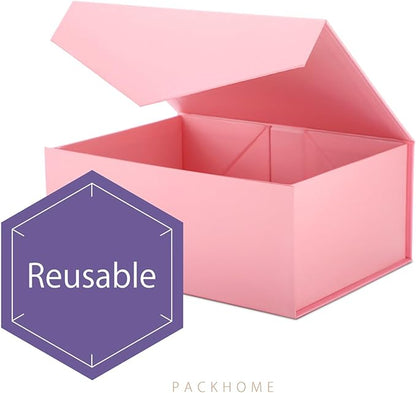 PACKHOME Gift Box 9x6.5x3.8 Inches, Rectangle Collapsible Box with Magnetic Lid for Gift Packaging (Matte Pink, Grain Texture)