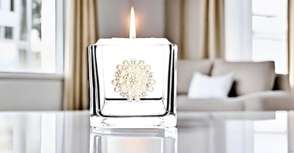 THE QUEENS' JEWELS Round Pearl Jeweled 4x4 Candle Holder Vase - Unique Gift for Women, Birthday, Cute, Fun, Cocktail, Queen, Not Painted, Decorated, Bling, Bedazzled, Rhinestone