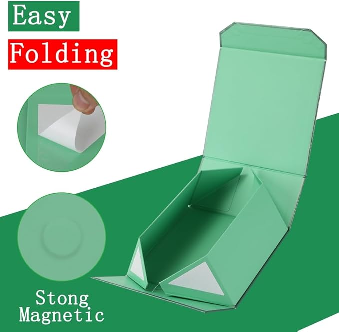 6 Pcs Small Green Gift Box 6x6x3 Inch Magnetic Gift Box Small Magnetic Box with Crinkle Paper Green Small Gift Box with Shredded Paper Luxury Gift Boxes with Lids for Presents