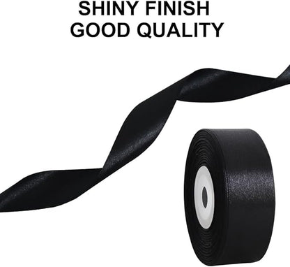 TONIFUL Black Satin Ribbon 1 Inch X 25yds Solid Silk Ribbons for Gift Wrapping, Craft, Floral Bouquets, Valentine's Day Christmas Gift Wrapping, Party Wedding Decoration