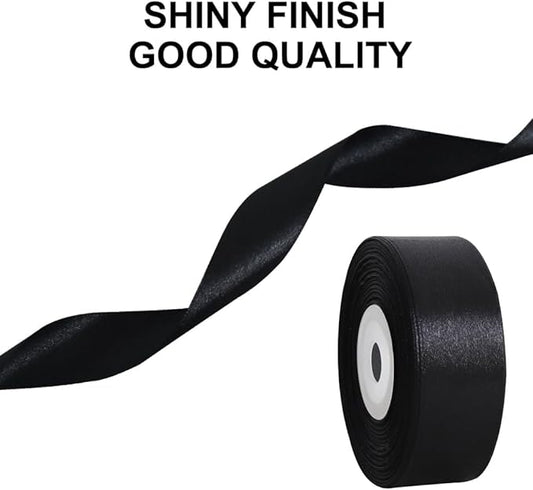 TONIFUL Black Satin Ribbon 1 Inch X 25yds Solid Silk Ribbons for Gift Wrapping, Craft, Floral Bouquets, Valentine's Day Christmas Gift Wrapping, Party Wedding Decoration