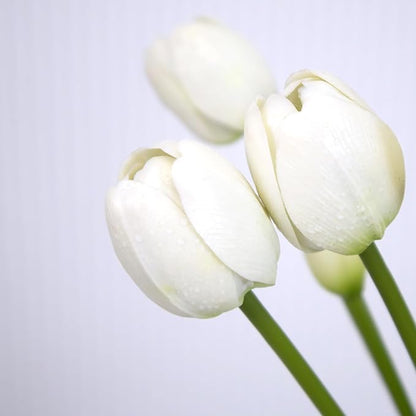 10 Pack Real Touch Tulips Artificial Flowers, 15.7 Inch Bendable Latex Tulips - No Maintenance Faux Flowers for Vase, Home Decor, Wedding Centerpiece (White)