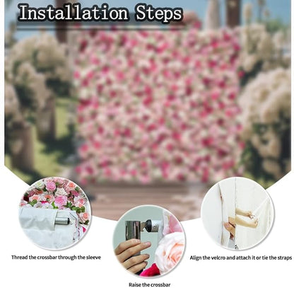 8x8ft(2 pcs of 4ftx8ft) Artificial Silk Fabric Flower Wall Cloth-Based Background 5D Pink Rose Fabric Rolling Up Floral Backdrop for Wedding Baby Shower Party and Home Decor