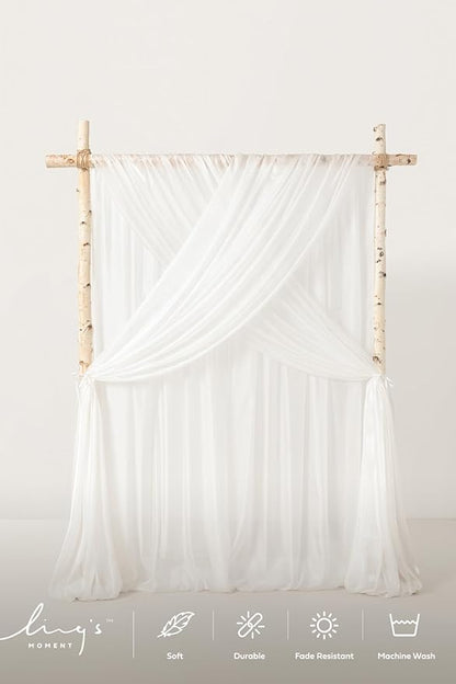 Ling's moment White Backdrop Curtains, 10Ft x 23Ft Long Sheer Wrinkle-Free Background Backdrop Curtain&Table Cloth for Birthday Party Wedding Baby Shower Photo Booth Decor