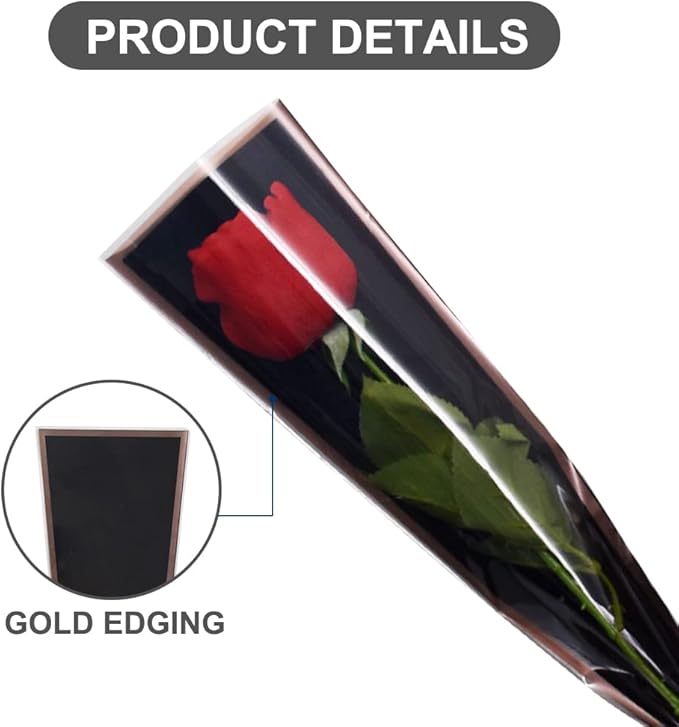 BEISHIDA 50 PCS Single Rose Sleeve Plastic Flower Wrapping Bags Cellophane Flower Sleeves for Florist Bouquet Supplies Mother's Day Valentine's Day (Black and Champagne)