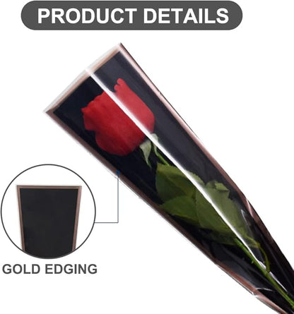 BEISHIDA 50 PCS Single Rose Sleeve Plastic Flower Wrapping Bags Cellophane Flower Sleeves for Florist Bouquet Supplies Mother's Day Valentine's Day (Black and Champagne)