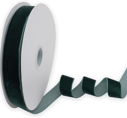 Nylon Velvet Ribbon Single Faced,1 Inch X 25Yards Spool (Dk Green)