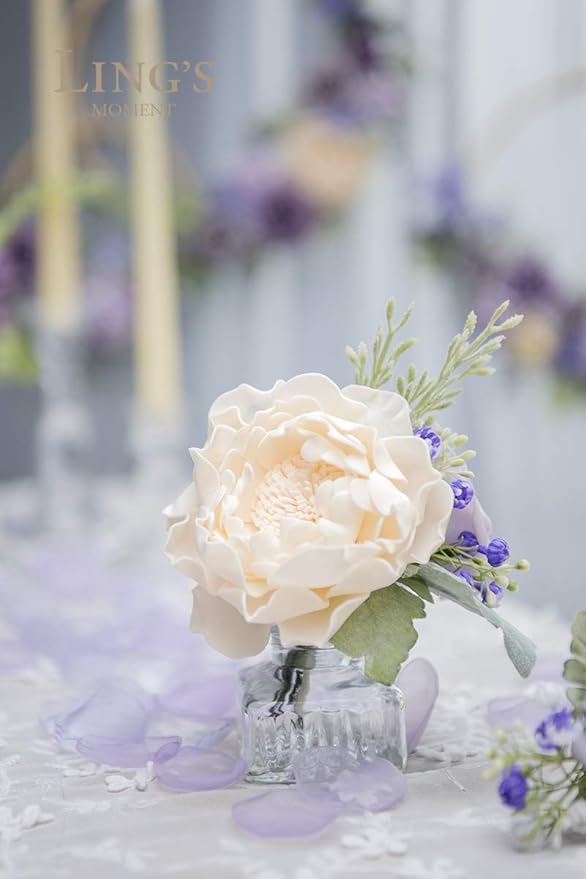 Ling's moment Flowers 16pcs Cream Blooming Peonies Artificial Flowers with Stem, Artificial Peony Flowers for DIY Wedding Decorations Centerpieces Bouquets Boutonnieres