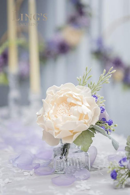 Ling's moment Flowers 16pcs Cream Blooming Peonies Artificial Flowers with Stem, Artificial Peony Flowers for DIY Wedding Decorations Centerpieces Bouquets Boutonnieres